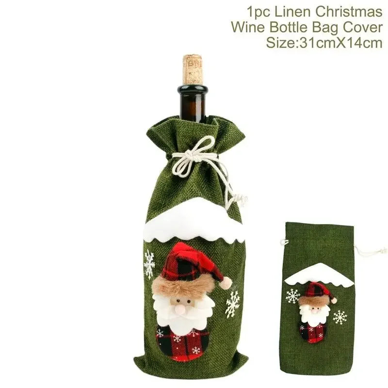 2024 Christmas Wine Bottle Cover Set, Golden Velvet Dress and Cap, Wine Bottle Bag Sleeve for Xmas and New Year Dinner Table Decoration. - 02ALABA