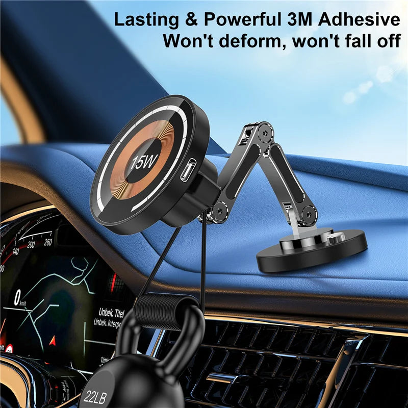 Magnetic Car Wireless Charger Stand, Magnet Car Mount, Fast Charging Station, Phone Holder Bracket for iPhone 15, 14, 13, 12 Pro Max - 02ALABA