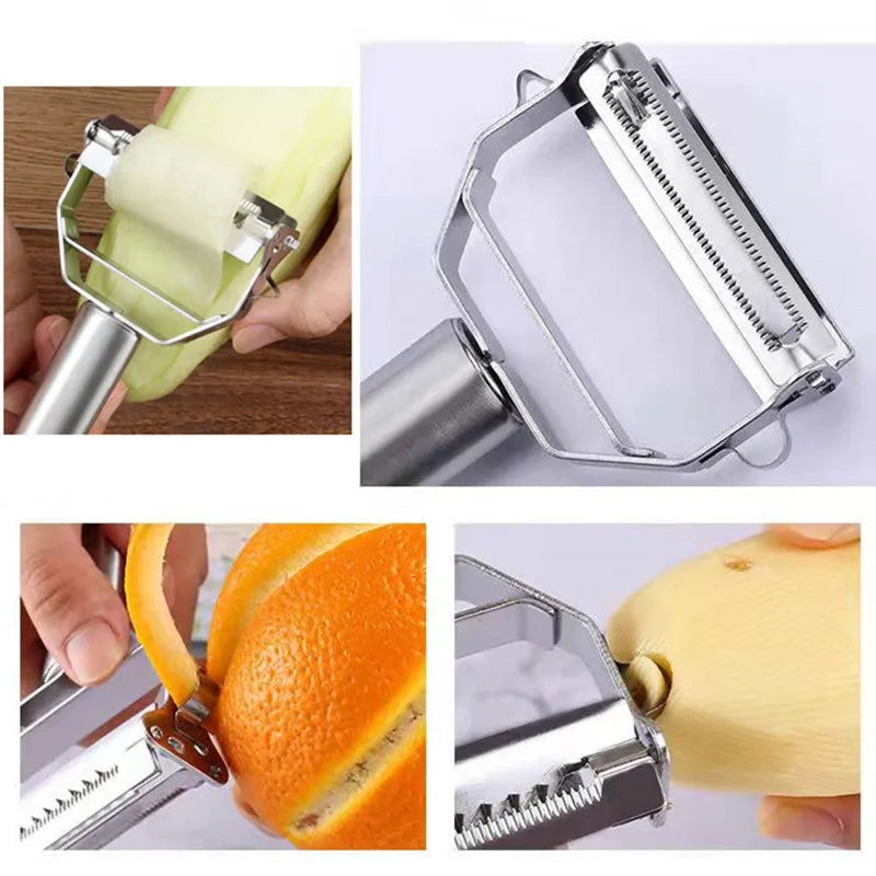 Multifunctional Kitchen Peeler: This stainless steel vegetable and fruit peeler is a durable household tool, perfect for slicing potatoes and shredding carrots. - 02ALABA