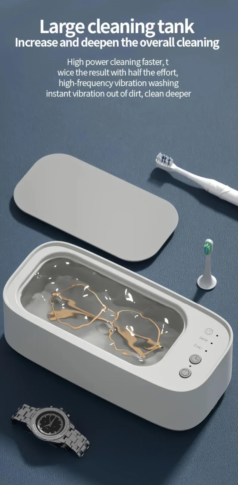 Xiaomi MIJIA Ultrasonic Glasses Cleaner, 45KHZ Ultrasound Jewelry Cleaning Machine, High-Frequency Ultrasonic Cleaning Bath - 02ALABA