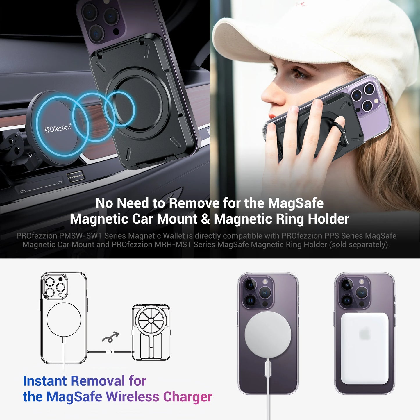 Magnetic Wallet & Card Holder with RFID Blocking Function for iPhone 14 15 Pro/ Pro Max/ 13 Pro Max/ 13 Pro 12 11 MagSafe Wallet - 02ALABA