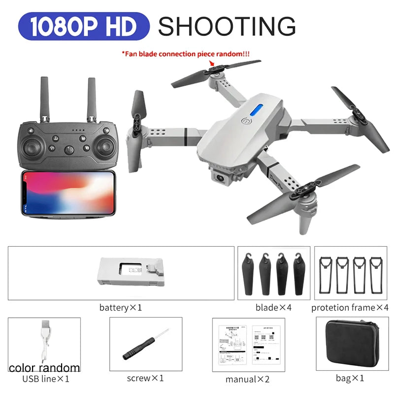 2024 E88Pro RC Drone 4K Professional with 1080P Wide-Angle HD Camera, Foldable Helicopter, Wi-Fi FPV, Height Hold, Gift Toy - 02ALABA
