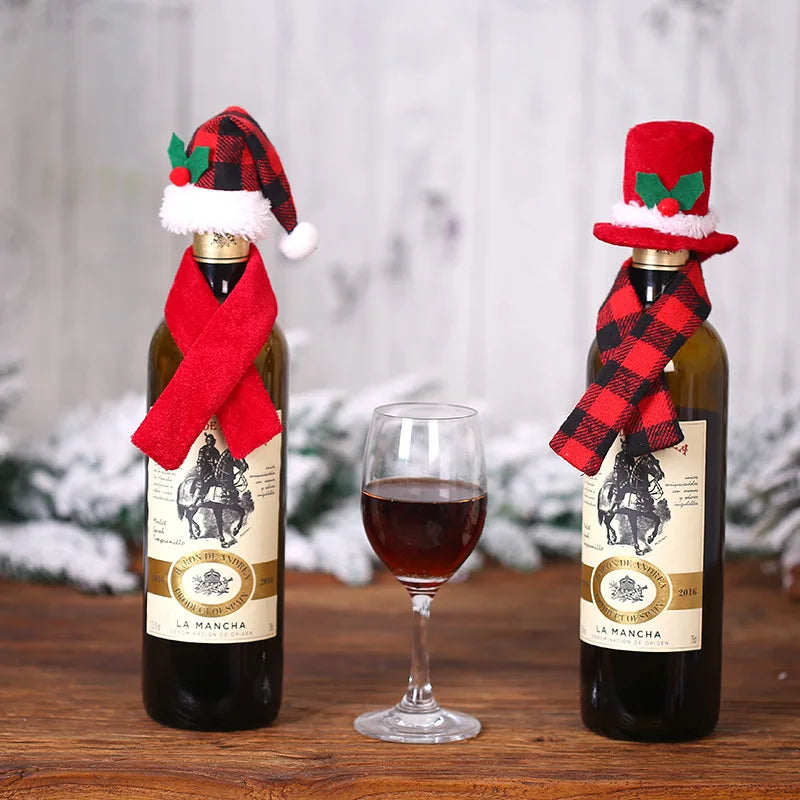 2024 Christmas Wine Bottle Cover Set, Golden Velvet Dress and Cap, Wine Bottle Bag Sleeve for Xmas and New Year Dinner Table Decoration.