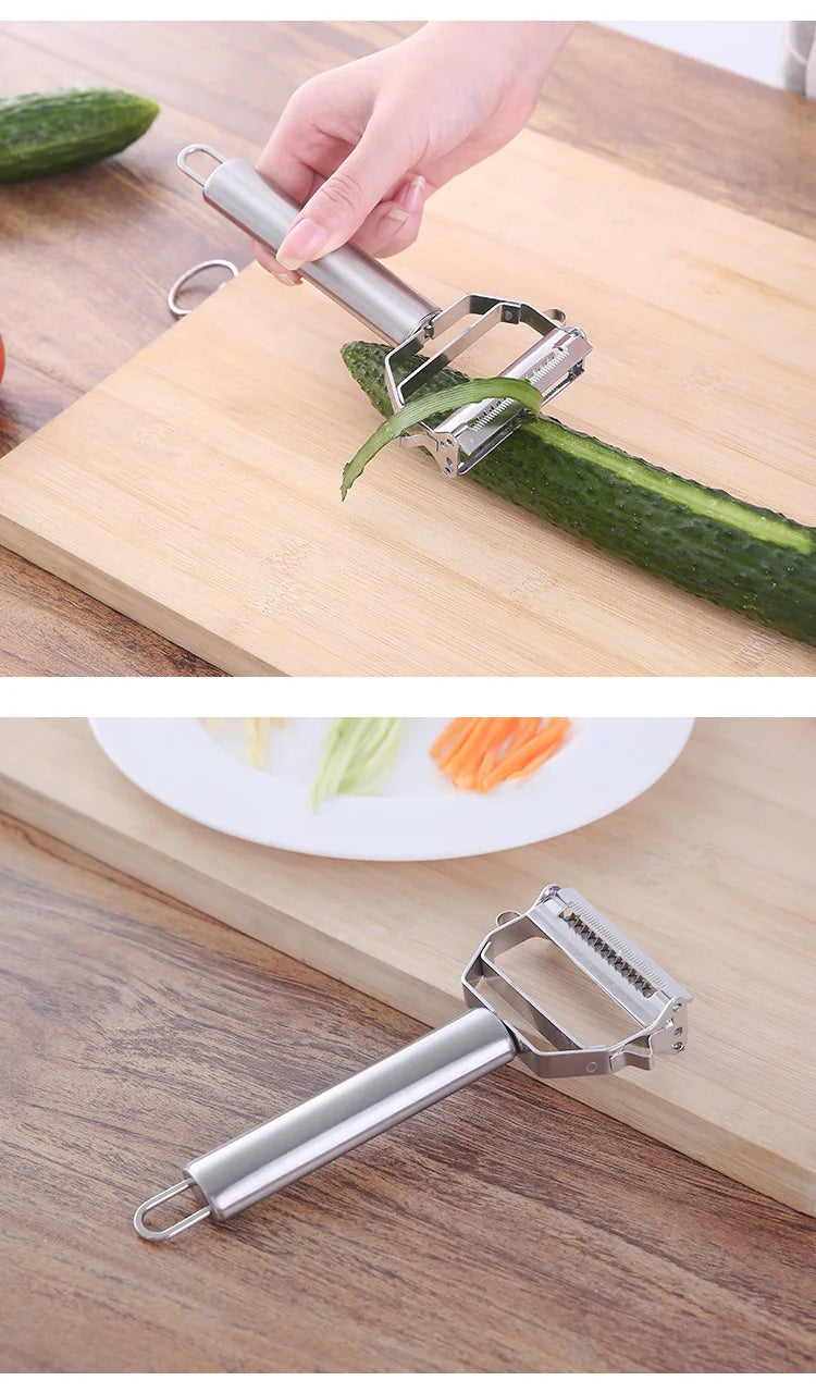 Multifunctional Kitchen Peeler: This stainless steel vegetable and fruit peeler is a durable household tool, perfect for slicing potatoes and shredding carrots. - 02ALABA