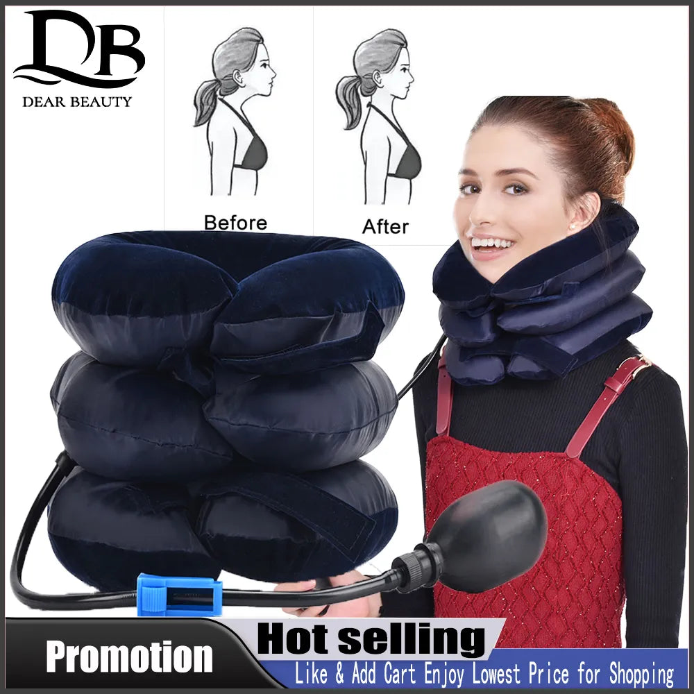 3 Layers Neck Massager Collar Relief, Air Inflatable Cervical Vertebra Therapy Pain Relief Pillow - 02ALABA