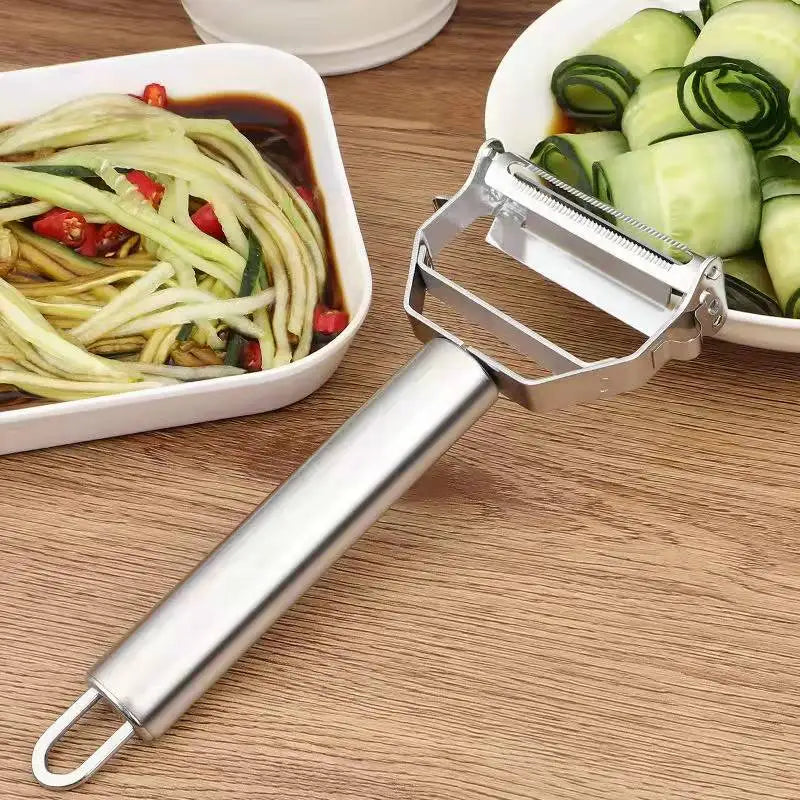 Multifunctional Kitchen Peeler: This stainless steel vegetable and fruit peeler is a durable household tool, perfect for slicing potatoes and shredding carrots. - 02ALABA