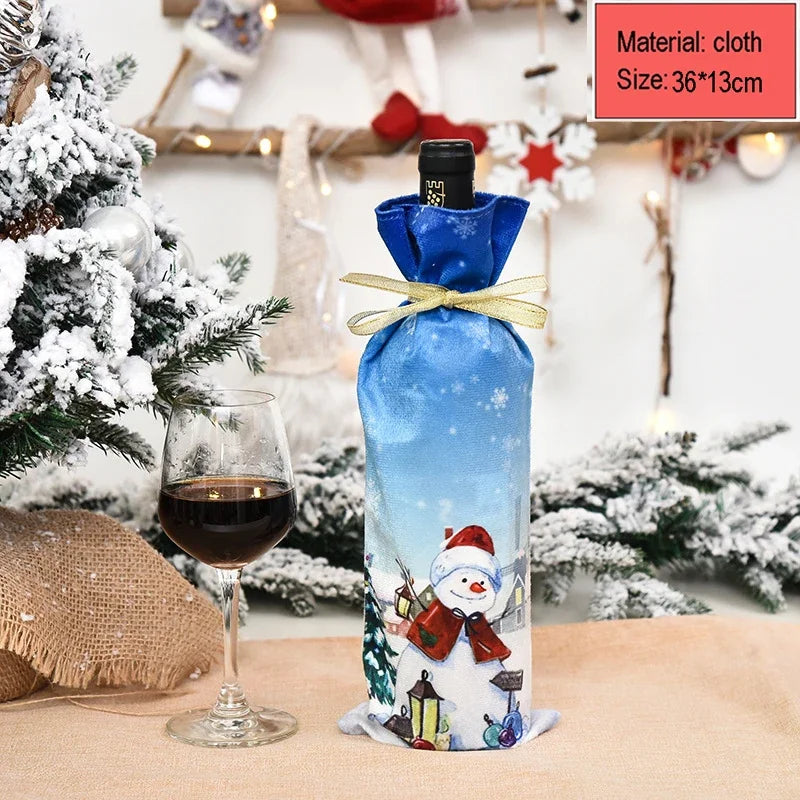 2024 Christmas Wine Bottle Cover Set, Golden Velvet Dress and Cap, Wine Bottle Bag Sleeve for Xmas and New Year Dinner Table Decoration. - 02ALABA