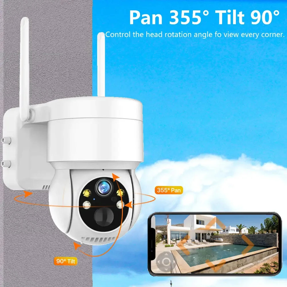 WiFi PTZ Outdoor Camera - 5MP HD, Solar-Powered, Built-in Battery, iCsee Smart Wireless Surveillance - 02ALABA