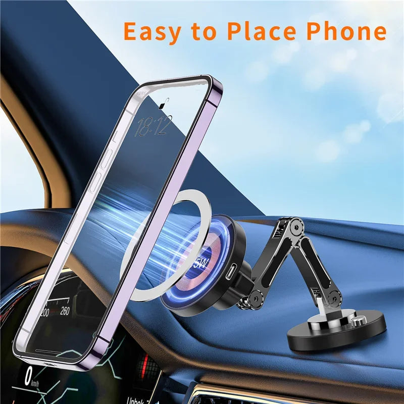 Magnetic Car Wireless Charger Stand, Magnet Car Mount, Fast Charging Station, Phone Holder Bracket for iPhone 15, 14, 13, 12 Pro Max - 02ALABA