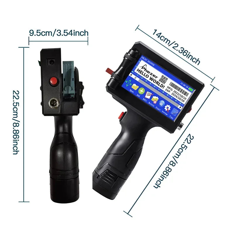 Phezer Handheld Inkjet Label Printer - 12.7/25.4mm, QR Code, Batch Code, Date, Logo, Expiry Date, Portable Coding Machine - 02ALABA