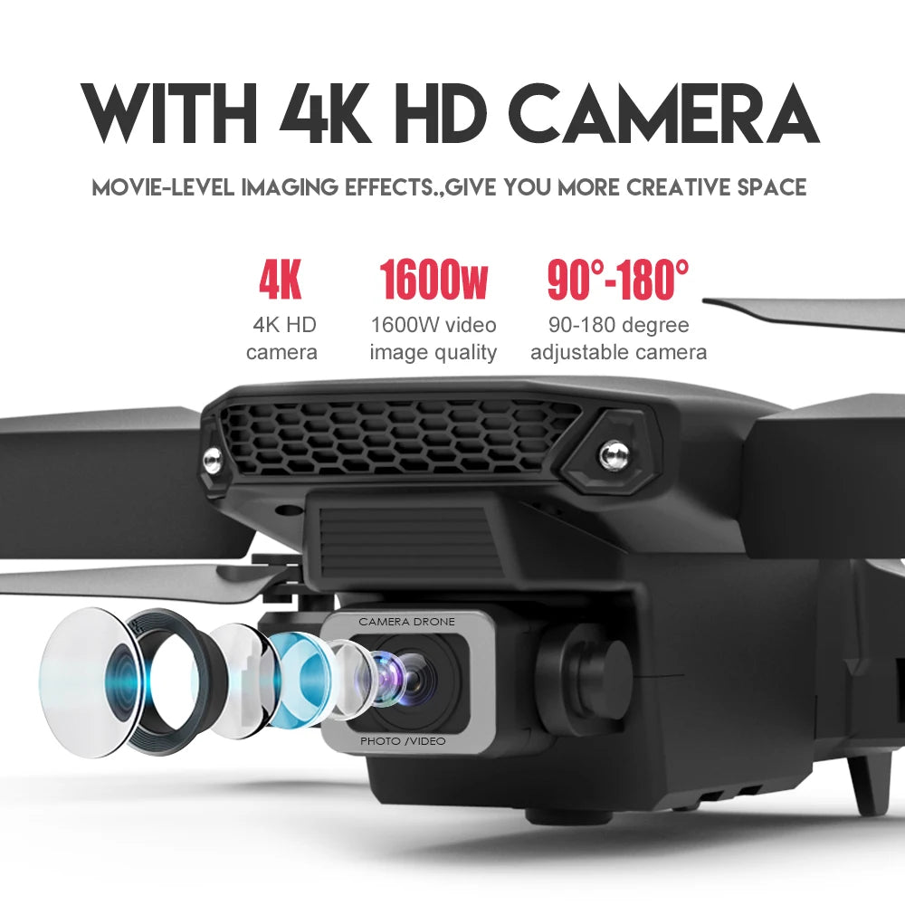 2024 E88Pro RC Drone 4K Professional with 1080P Wide-Angle HD Camera, Foldable Helicopter, Wi-Fi FPV, Height Hold, Gift Toy - 02ALABA