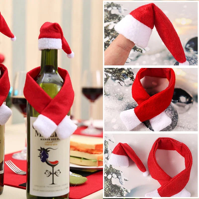 2024 Christmas Wine Bottle Cover Set, Golden Velvet Dress and Cap, Wine Bottle Bag Sleeve for Xmas and New Year Dinner Table Decoration. - 02ALABA