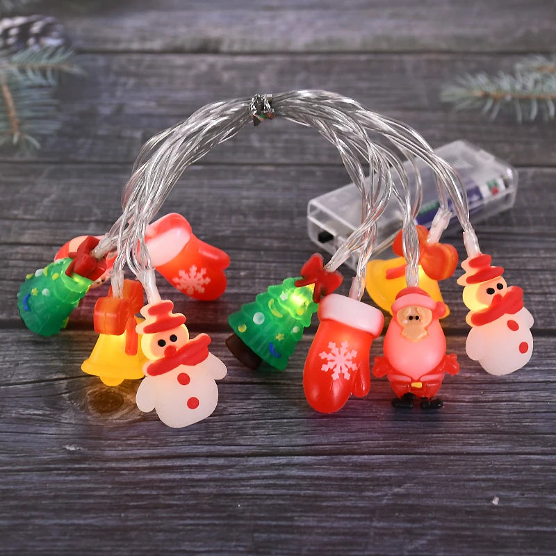 1.5/3M LED Christmas String Lights featuring Santa Claus, Snowman, and Xmas Tree Ornaments, perfect for 2024 Christmas Home Decorations and as a 2025 New Year Gift. - 02ALABA
