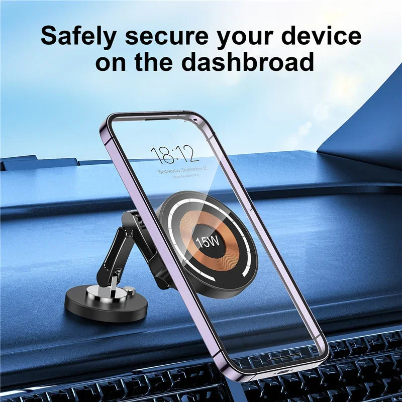 Magnetic Car Wireless Charger Stand, Magnet Car Mount, Fast Charging Station, Phone Holder Bracket for iPhone 15, 14, 13, 12 Pro Max - 02ALABA