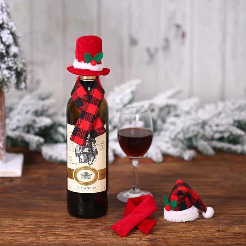 2024 Christmas Wine Bottle Cover Set, Golden Velvet Dress and Cap, Wine Bottle Bag Sleeve for Xmas and New Year Dinner Table Decoration.