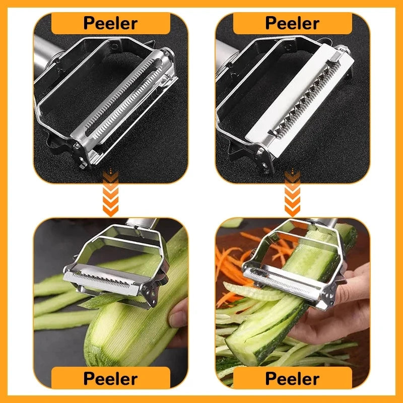 Multifunctional Kitchen Peeler: This stainless steel vegetable and fruit peeler is a durable household tool, perfect for slicing potatoes and shredding carrots. - 02ALABA