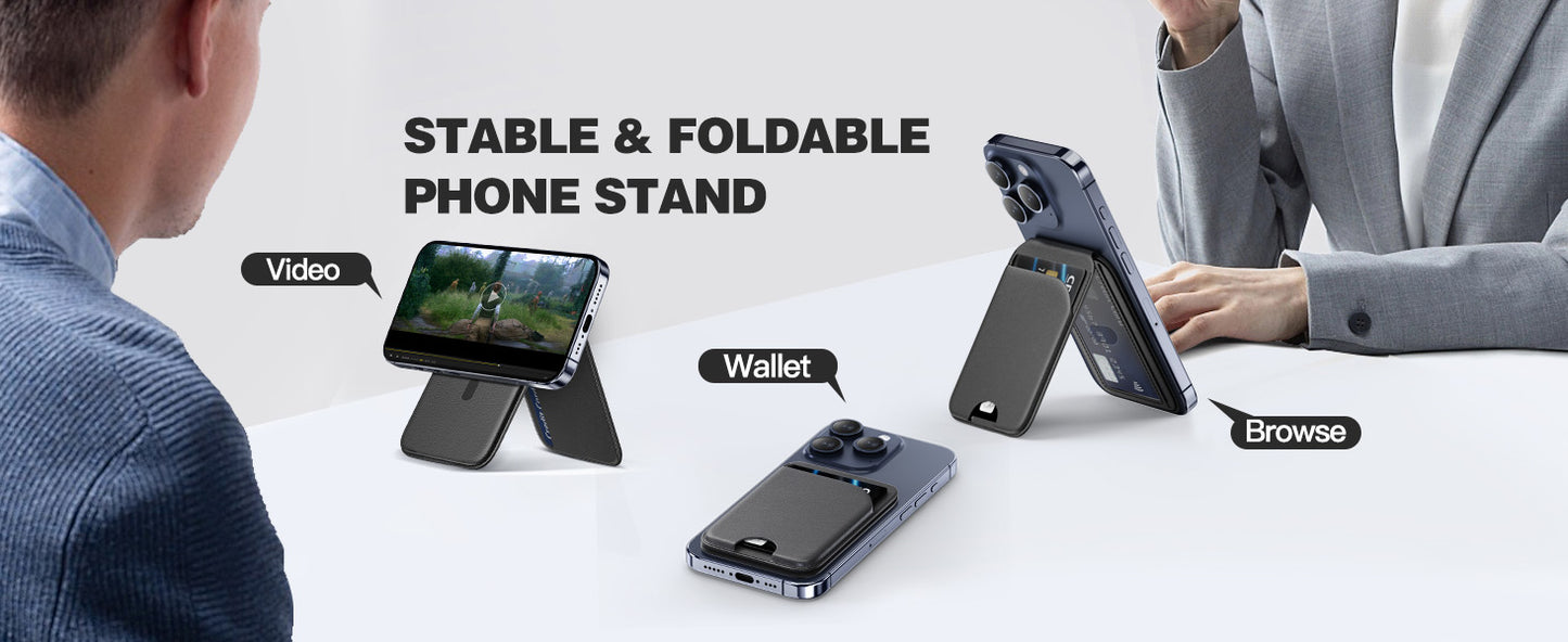 Mini Magnetic Wallet Phone Stand for iPhone16 15 14 12 Lightweight MagSafe Phone Card Stand Leather Magnetic Card Holder