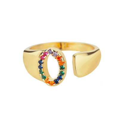 Rainbow Zircon Letter Rings For Women Fashion Chunky Wide Letter A-Z Stainless Steel Ring Wedding Boho Jewelry Gift 2024 - 02ALABA