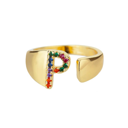 Rainbow Zircon Letter Rings For Women Fashion Chunky Wide Letter A-Z Stainless Steel Ring Wedding Boho Jewelry Gift 2024 - 02ALABA