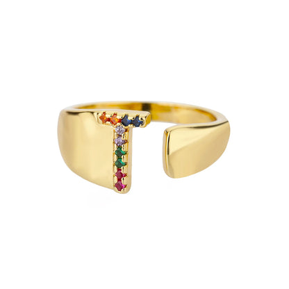 Rainbow Zircon Letter Rings For Women Fashion Chunky Wide Letter A-Z Stainless Steel Ring Wedding Boho Jewelry Gift 2024 - 02ALABA