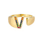 Rainbow Zircon Letter Rings For Women Fashion Chunky Wide Letter A-Z Stainless Steel Ring Wedding Boho Jewelry Gift 2024 - 02ALABA