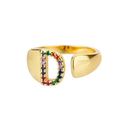 Rainbow Zircon Letter Rings For Women Fashion Chunky Wide Letter A-Z Stainless Steel Ring Wedding Boho Jewelry Gift 2024 - 02ALABA