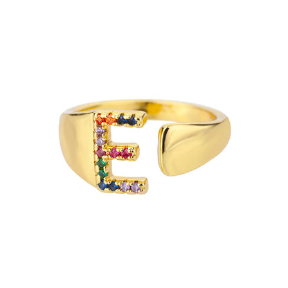 Rainbow Zircon Letter Rings For Women Fashion Chunky Wide Letter A-Z Stainless Steel Ring Wedding Boho Jewelry Gift 2024 - 02ALABA