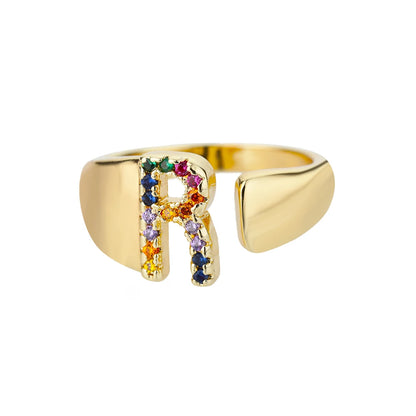Rainbow Zircon Letter Rings For Women Fashion Chunky Wide Letter A-Z Stainless Steel Ring Wedding Boho Jewelry Gift 2024 - 02ALABA