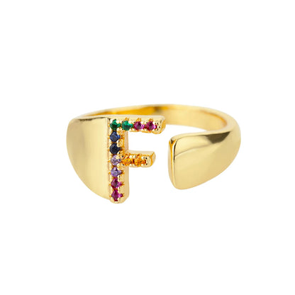 Rainbow Zircon Letter Rings For Women Fashion Chunky Wide Letter A-Z Stainless Steel Ring Wedding Boho Jewelry Gift 2024 - 02ALABA
