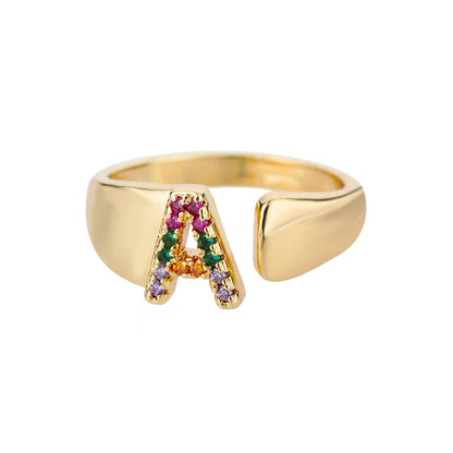 Rainbow Zircon Letter Rings For Women Fashion Chunky Wide Letter A-Z Stainless Steel Ring Wedding Boho Jewelry Gift 2024 - 02ALABA