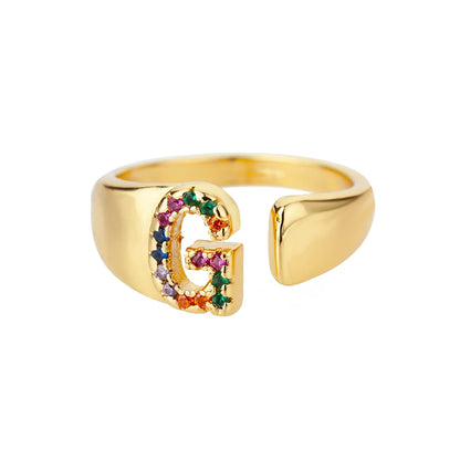 Rainbow Zircon Letter Rings For Women Fashion Chunky Wide Letter A-Z Stainless Steel Ring Wedding Boho Jewelry Gift 2024 - 02ALABA