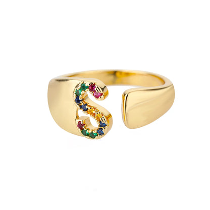 Rainbow Zircon Letter Rings For Women Fashion Chunky Wide Letter A-Z Stainless Steel Ring Wedding Boho Jewelry Gift 2024 - 02ALABA