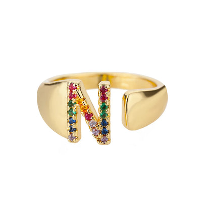 Rainbow Zircon Letter Rings For Women Fashion Chunky Wide Letter A-Z Stainless Steel Ring Wedding Boho Jewelry Gift 2024 - 02ALABA