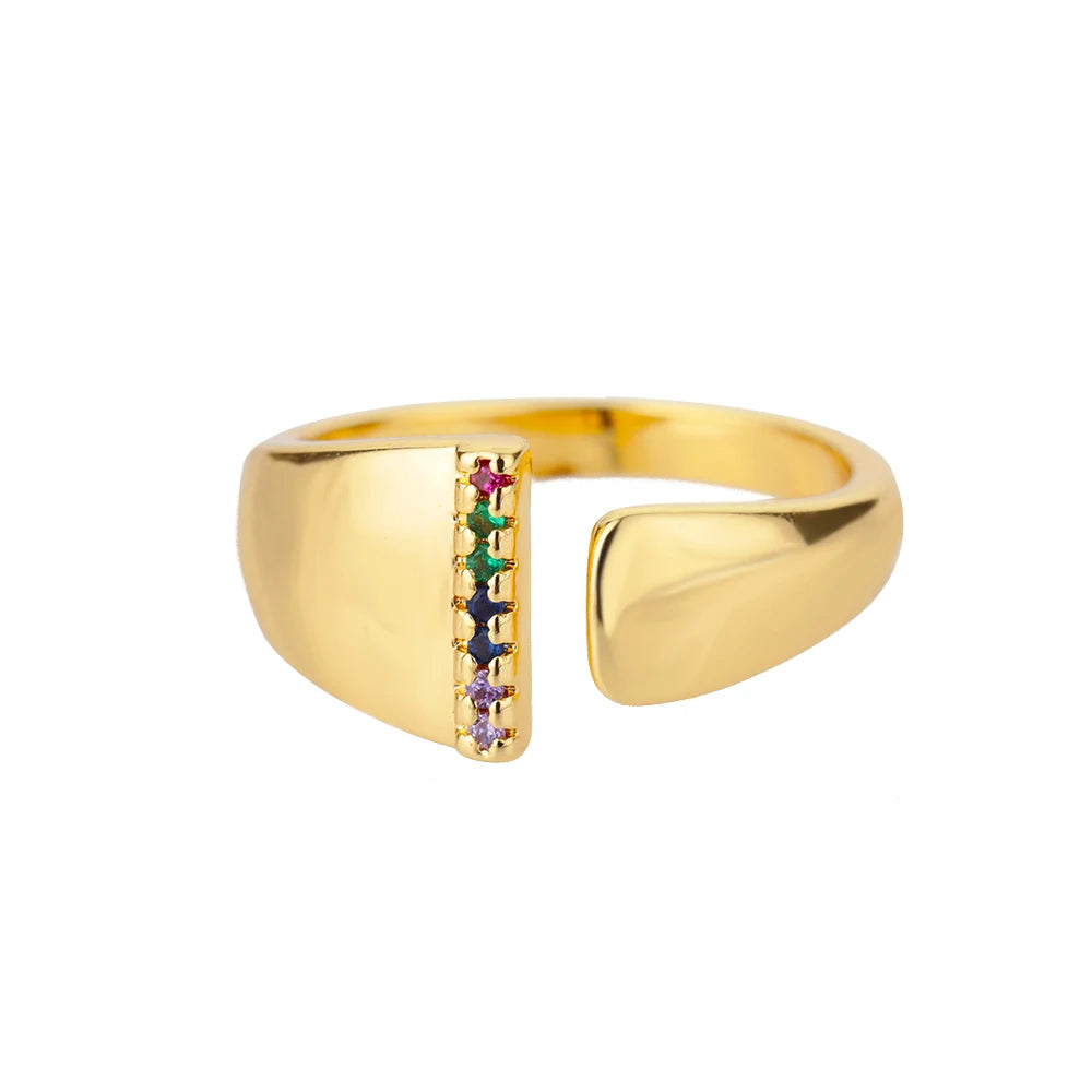 Rainbow Zircon Letter Rings For Women Fashion Chunky Wide Letter A-Z Stainless Steel Ring Wedding Boho Jewelry Gift 2024 - 02ALABA