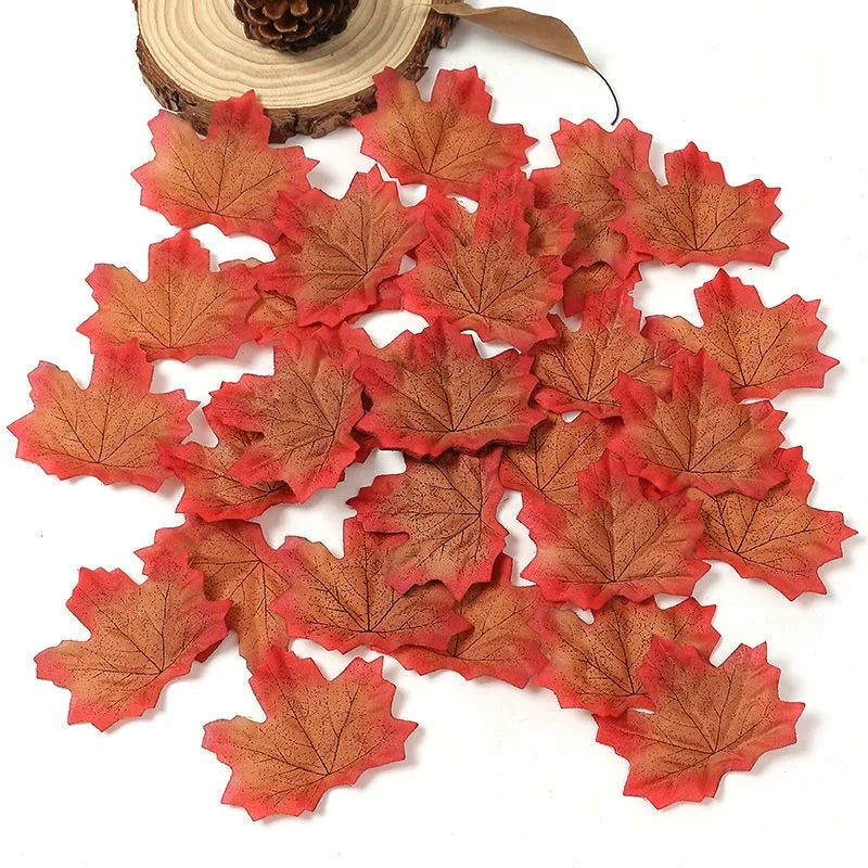 50/100 Pieces Artificial Silk Maple Leaves, Autumn Faux Leaf Garlands, Maple Leaf Vines for Thanksgiving, Halloween, and Wedding Party Decorations. - 02ALABA