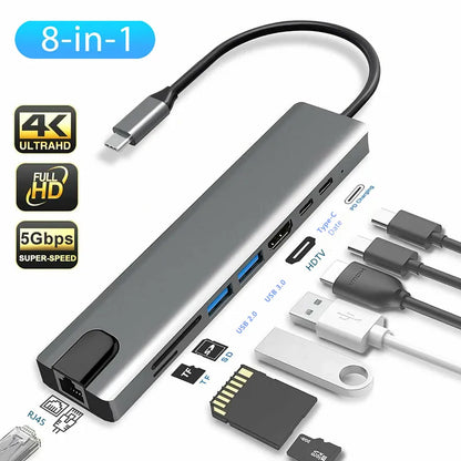 Rankman USB Type C Hub to RJ45 4K HDMI-Compatible VGA SD TF USB 3.0 2.0 PD Dock for MacBook iPad Samsung S21 Dex PS5 Nintendo - 02ALABA
