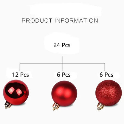24 Pcs Christmas Ball Ornaments for Xmas Tree - Shatterproof Hanging Decorations for Holiday Wedding - 02ALABA