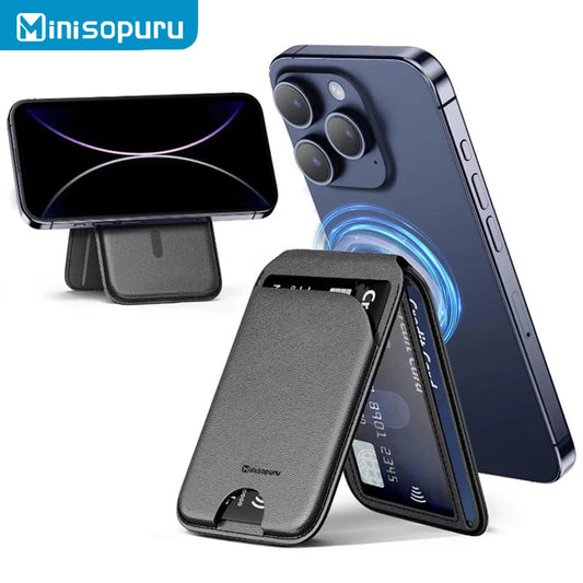Mini Magnetic Wallet Phone Stand for iPhone16 15 14 12 Lightweight MagSafe Phone Card Stand Leather Magnetic Card Holder