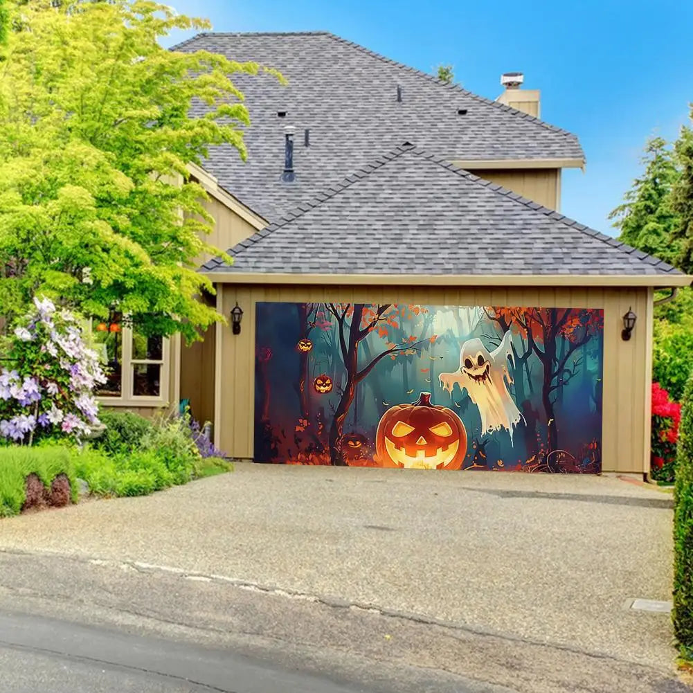 Halloween Witch Garage Door Tapestry - Spooky, Haunted House Decoration Set with easy Installation Package - 02ALABA