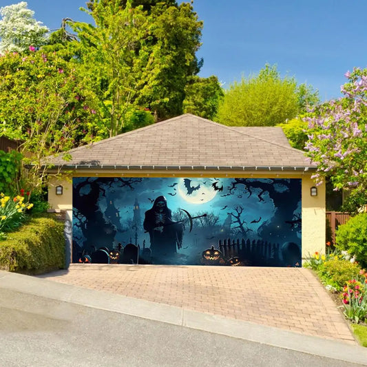 Halloween Witch Garage Door Tapestry - Spooky, Haunted House Decoration Set with easy Installation Package - 02ALABA
