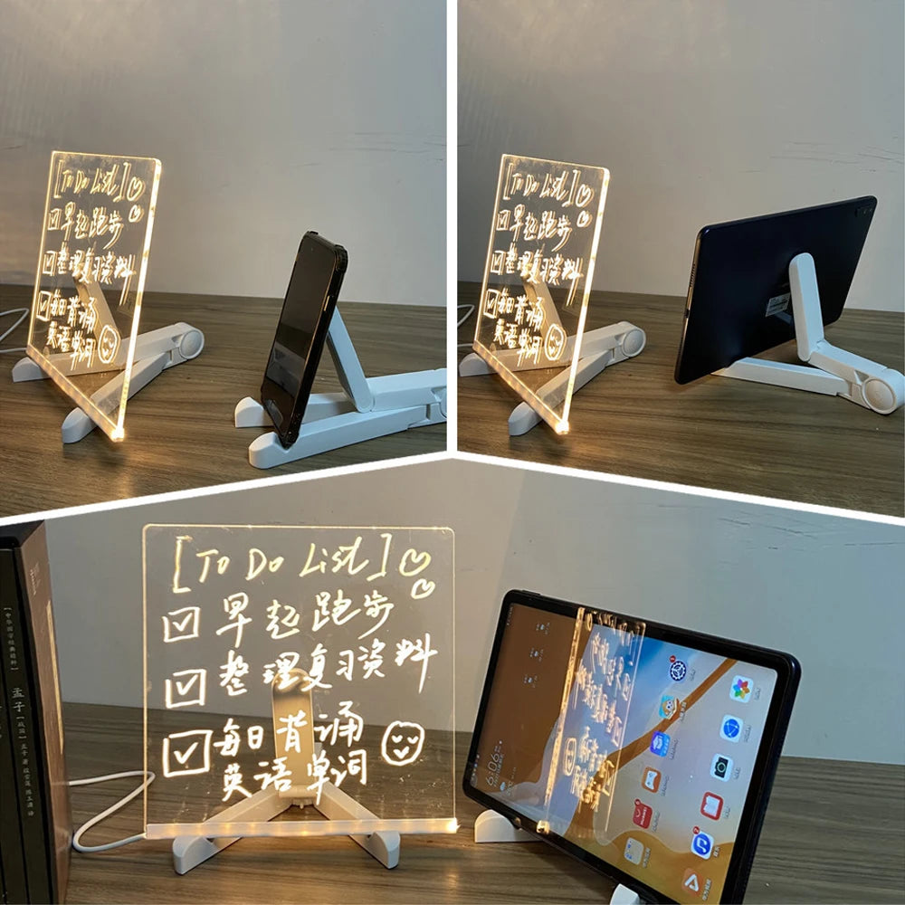 LED Note Board Night Light With Colorful 7 Pens DIY Acrylic Message Board Erasable Painting Drawing Board For Kids Birthday Gift