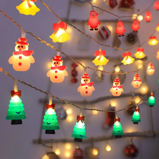 1.5/3M LED Christmas String Lights featuring Santa Claus, Snowman, and Xmas Tree Ornaments, perfect for 2024 Christmas Home Decorations and as a 2025 New Year Gift. - 02ALABA