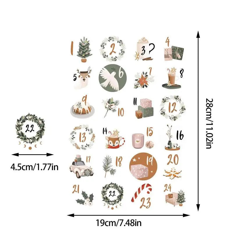1 Piece 24-Day Christmas Advent Calendar Number Stickers, Multi-Function Gift Packaging Adhesive Labels, Sealing Sticker Decorations. - 02ALABA