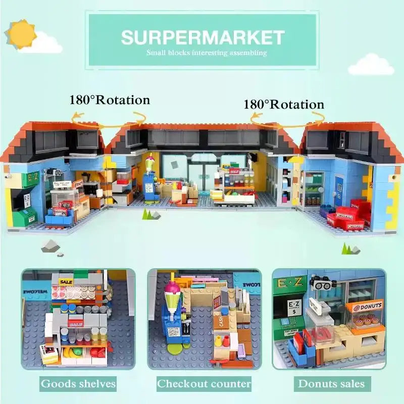 Available now: The Kwik-E-Mart and Supermarket House Model Building Block Sets 16004, 16005, 71016, 71006 - ideal toys for birthdays and Christmas gifts. - 02ALABA