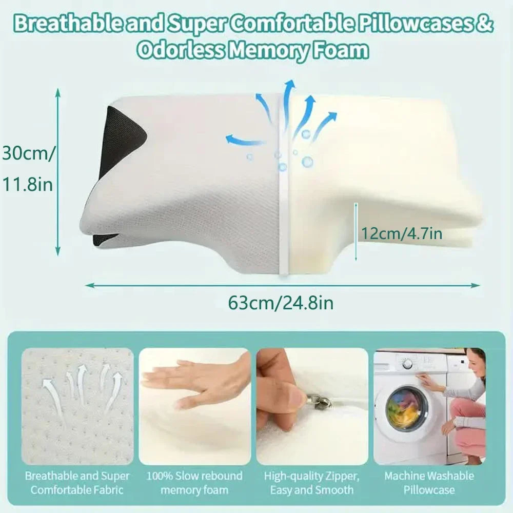 Memory Foam Cervical Pillow, Neck Massage Pillow,Butterfly Pillow,2 in 1 Ergonomic Contour Orthopedic Pillow for Neck Pain - 02ALABA