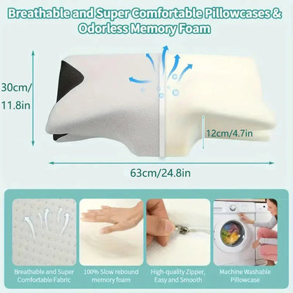 Memory Foam Cervical Pillow, Neck Massage Pillow,Butterfly Pillow,2 in 1 Ergonomic Contour Orthopedic Pillow for Neck Pain - 02ALABA