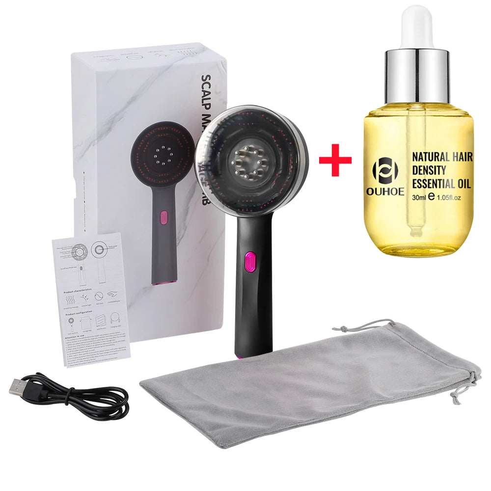 Electric Vibration Massage Comb with Hair Growth Oil - Red Light Laser Therapy Scalp Applicator Brush for Hair Follicles - 02ALABA