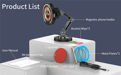 Magnetic Car Wireless Charger Stand, Magnet Car Mount, Fast Charging Station, Phone Holder Bracket for iPhone 15, 14, 13, 12 Pro Max - 02ALABA