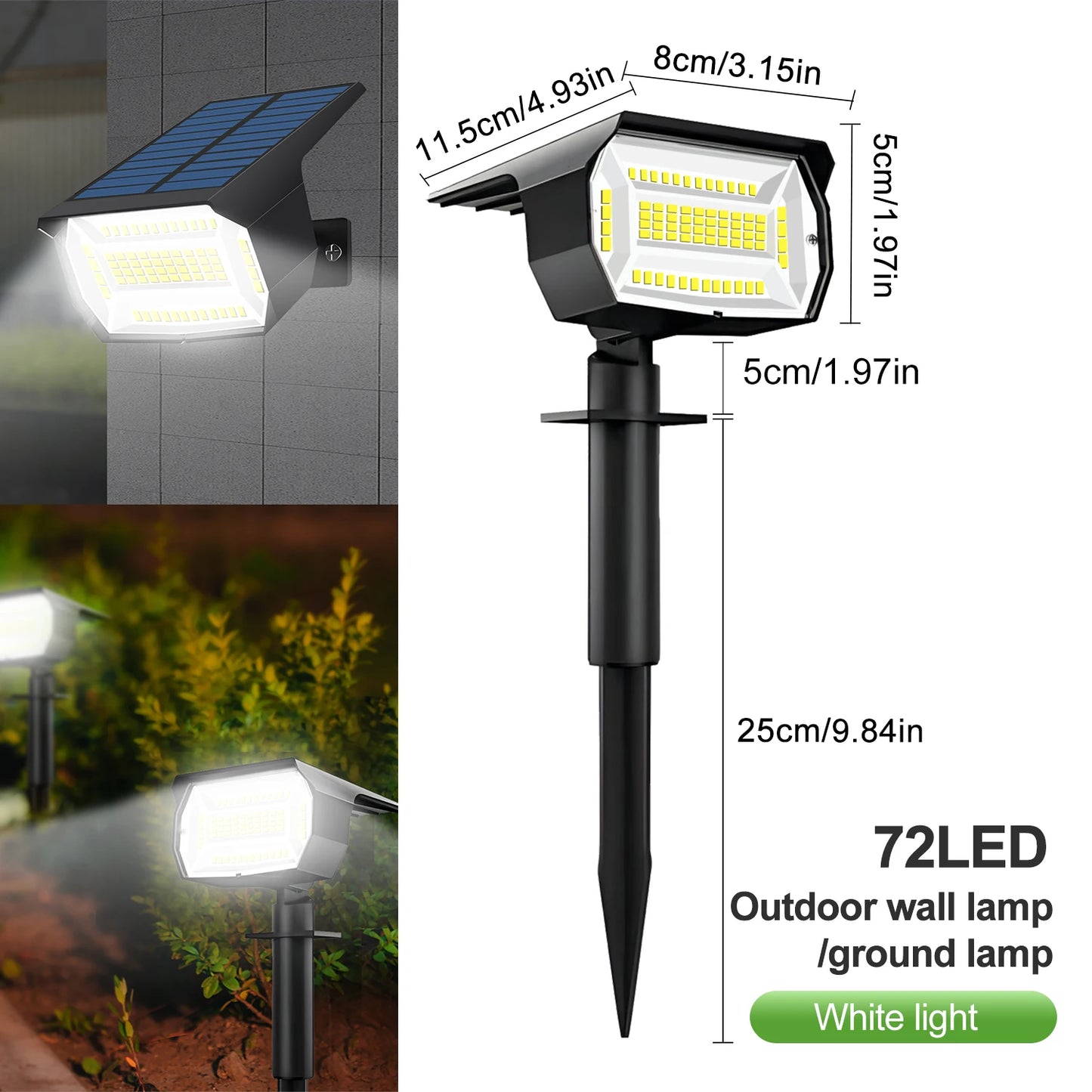 72/68 LED Solar Landscape Lights, IP65 Waterproof Outdoor Solar Light with 3 Modes, Solar Garden Spotlight for Yard, Lawn, Walkway. - 02ALABA
