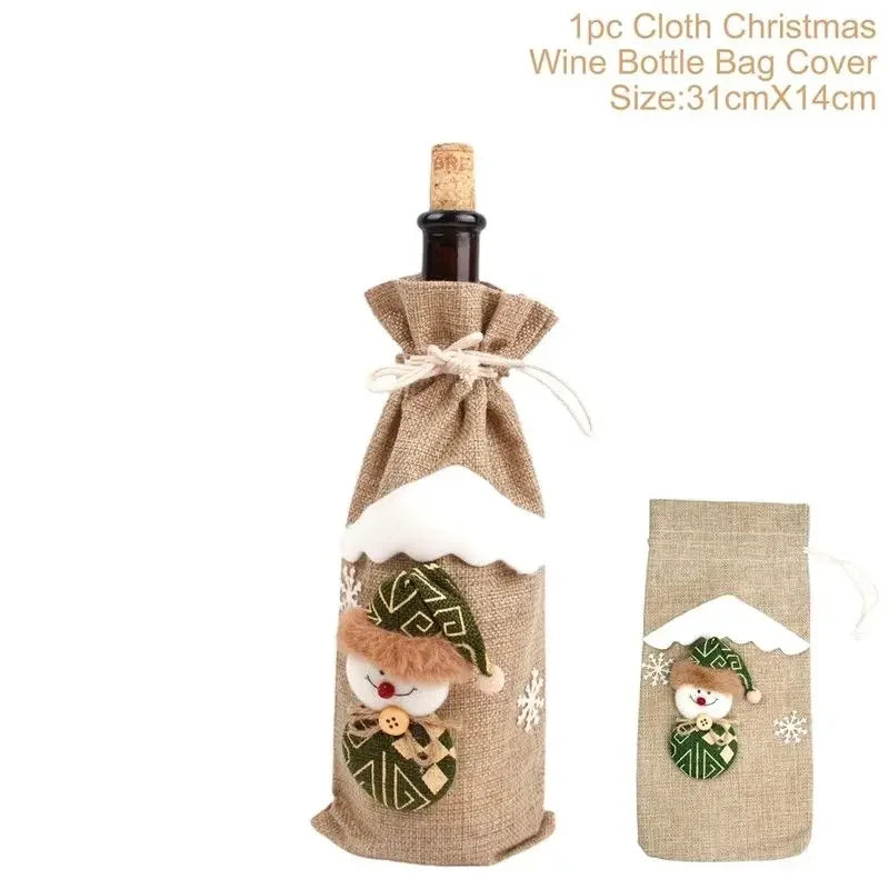 2024 Christmas Wine Bottle Cover Set, Golden Velvet Dress and Cap, Wine Bottle Bag Sleeve for Xmas and New Year Dinner Table Decoration. - 02ALABA